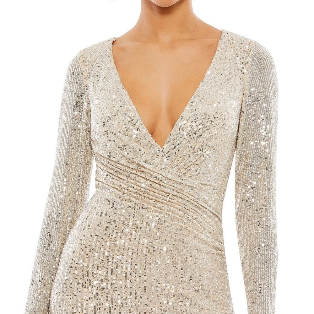 Leena for Mac Duggal Champagne Sequin Evening Gown - SZ 8